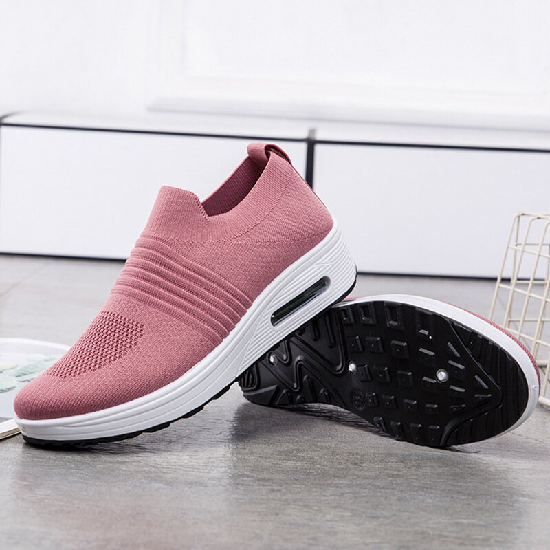 2022 Summer Women's Shoes Comfortable Thick-soled Heightened Sports Casual Shoes Fly-woven Mesh Breathable Women's Shoes