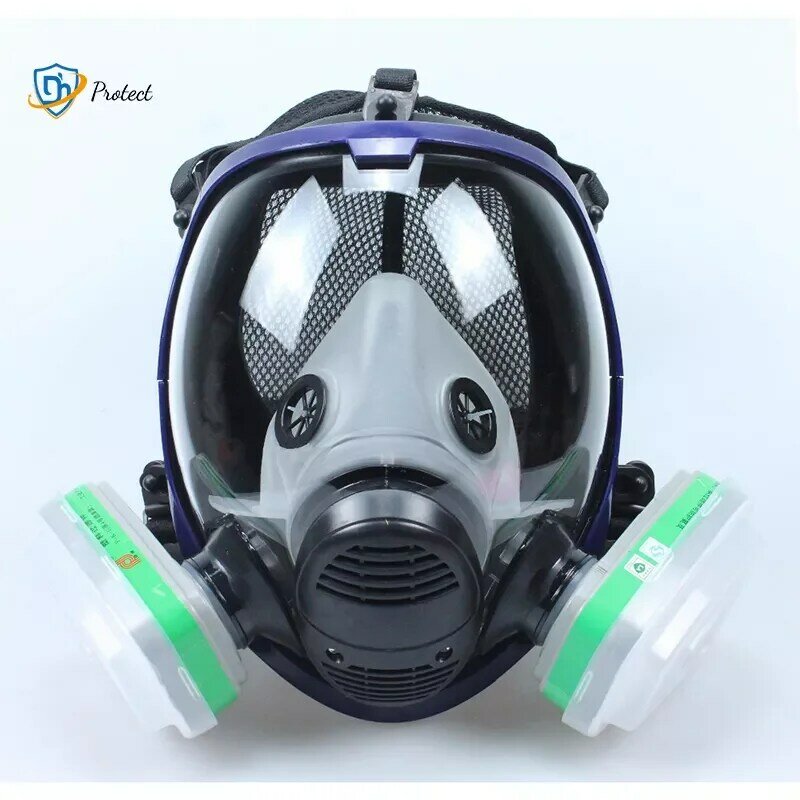 Masker Kimia 6800 15/17 In 1 Masker Gas Debu Respirator Cat Insektisida Semprot Silikon Wajah Penuh Filter untuk Pengelasan Laboratorium