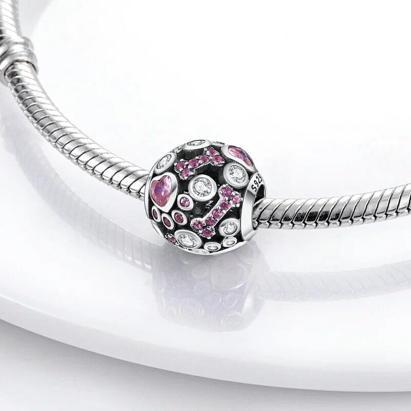 100% Echt 925 Sterling Zilver Roze Hart Zirkoon Kralen Fit Originele 925 Pandora Armband Bedels Voor Vrouwen Mode-sieraden Gift