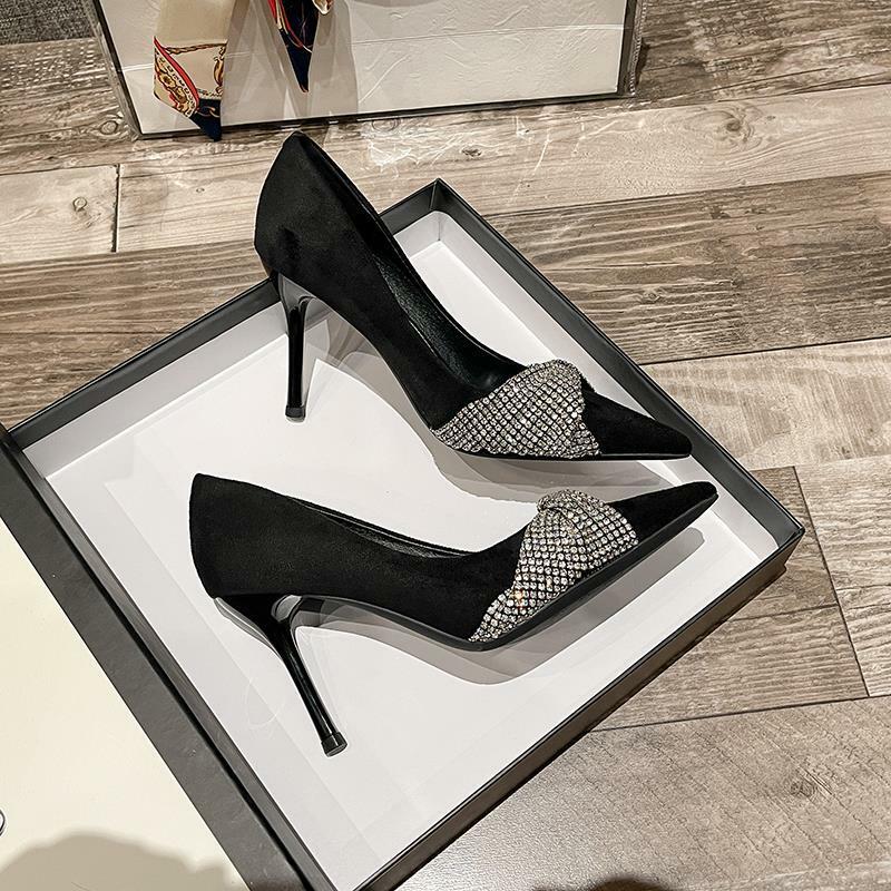 Sapatos femininos 2022 strass design sapatos de salto alto mulher bombas rasas escritório senhoras sapatos borboleta-nó zapatos mujer