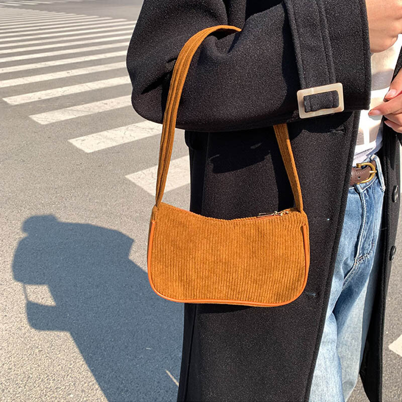 Winter Corduroy Underarm Bag Casual Women Shoulder Bags Travel Armpit Shopping Pouch Phone Pouch Zipper Female Handbag Clutch