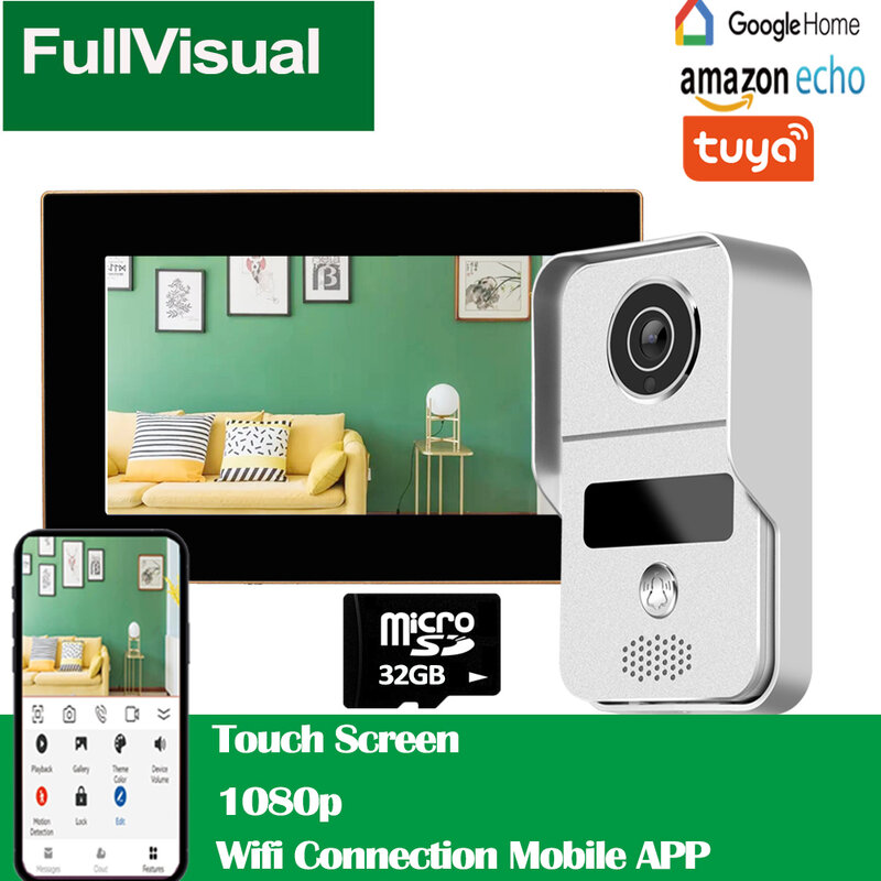 Fullvisual 7 Polegada tela de toque 1080p tuya vida inteligente vídeo porteiro telefone da porta sistema para villa com fechadura eletrônica campainha