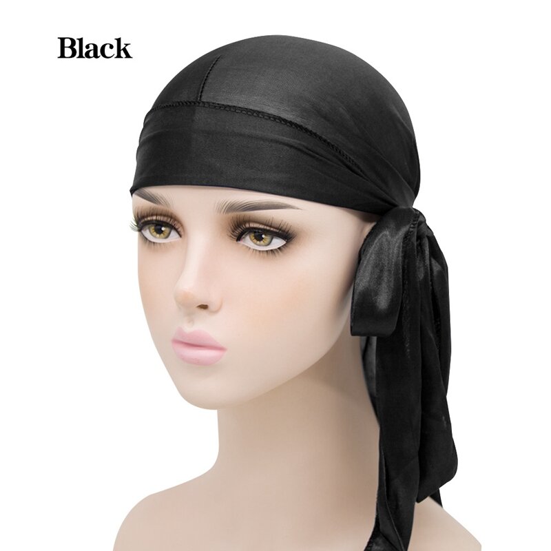 2021แฟชั่น Unisex ผู้ชายผู้หญิง Breathable Bandana หมวก Durag Do Do Du Rag ยาว Headwrap Chemo หมวกสี Headwear