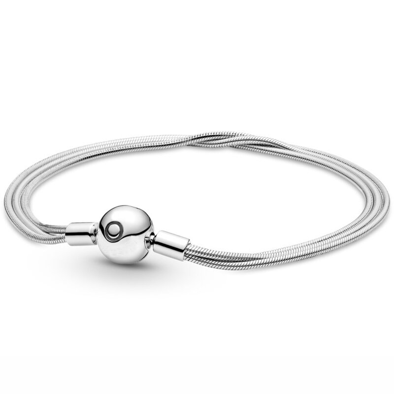 Rose Moments Multi Three Thin Snake Chain Ball Circular Clasp Bracelet Fit 925 Sterling Silver Bead Charm Pandora Diy Jewelry