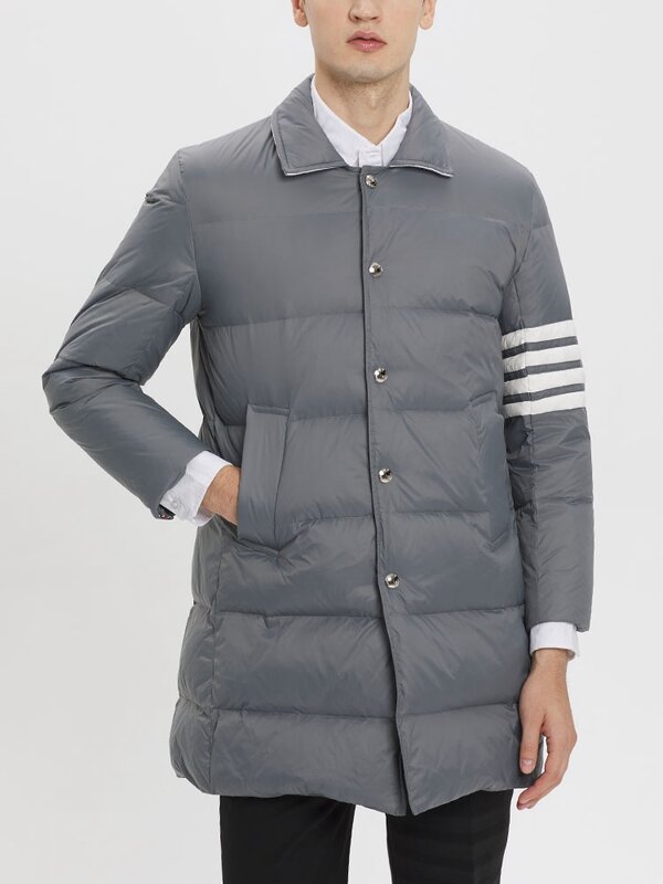 TB THOM 남성용 다운 필 재킷, 클래식 4 바 보온 패딩 코트, 패션 브랜드, 여성용 롱 루즈 남성 다운 재킷