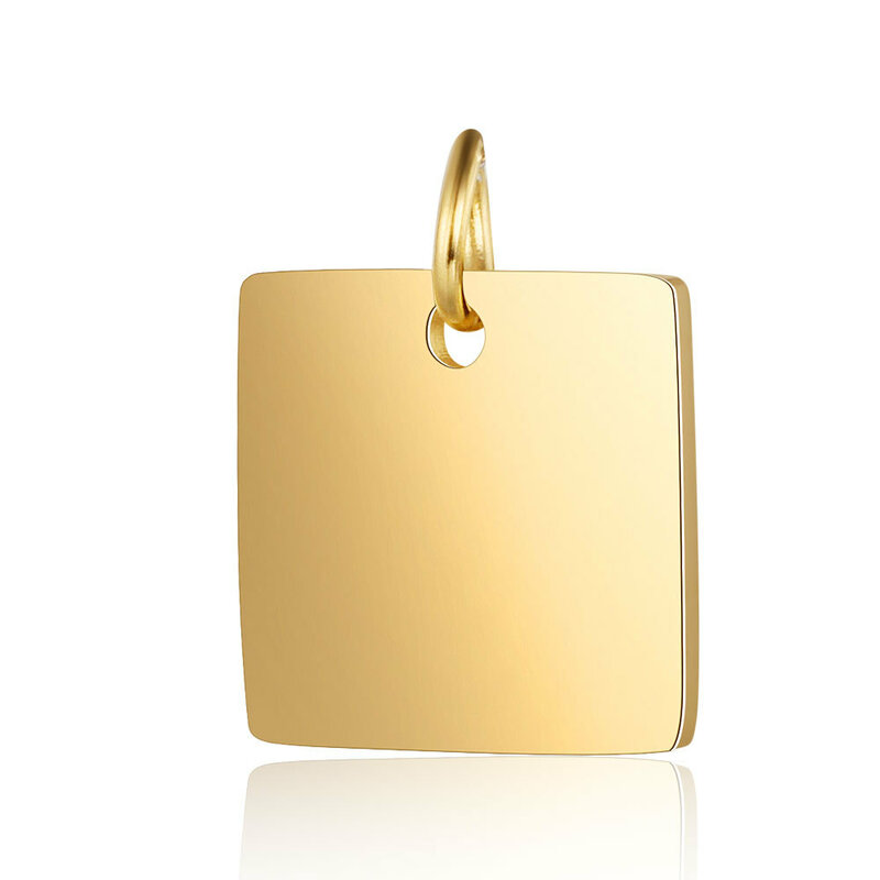 Angepasst Charms für Schmuck Machen Gold Farbe Edelstahl Quadrat Anhänger Gravieren Logo Brief Diy Ohrring Armband Halskette