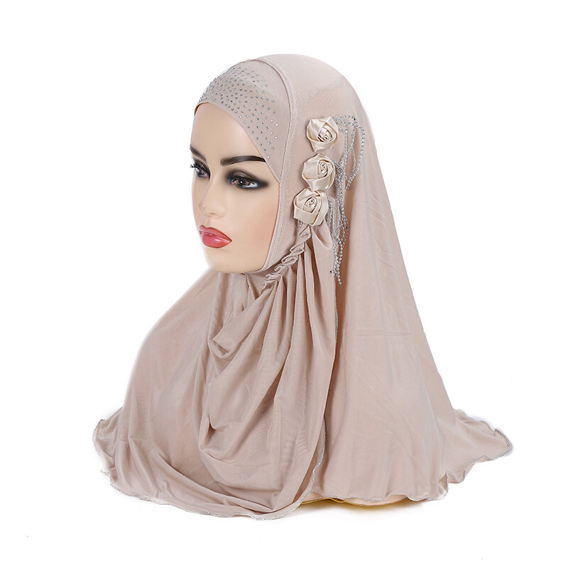 H357a สวยมุสลิมหญิง Hijab ดอกไม้โซ่ดึง Amira อิสลามผ้าพันคอ Head Wrap Turban หมวกผ้าคลุมไหล่