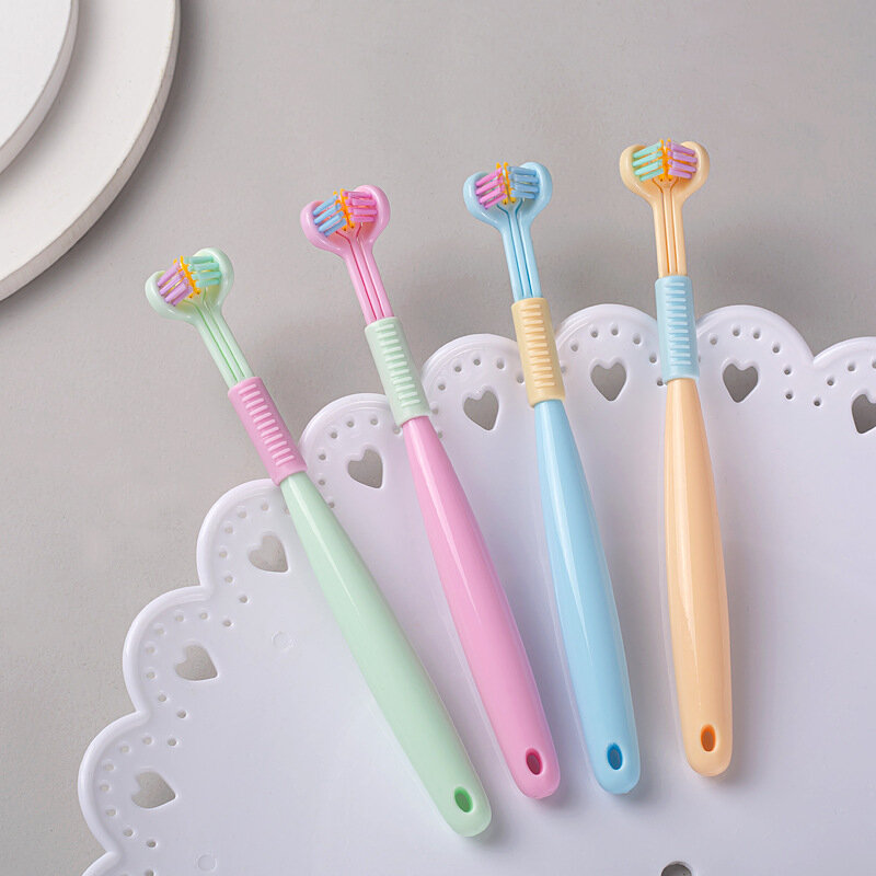 Cepillo de dientes de tres lados para niños, cerdas suaves ultrafinas, cuidado bucal, limpiador bucal de seguridad