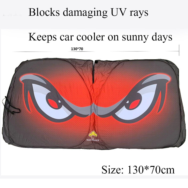 Visera plegable para parabrisas de coche, cubierta de ventana de bloque frontal, parasol de parabrisas de 130x70cm, expresión traviesa de dibujos animados