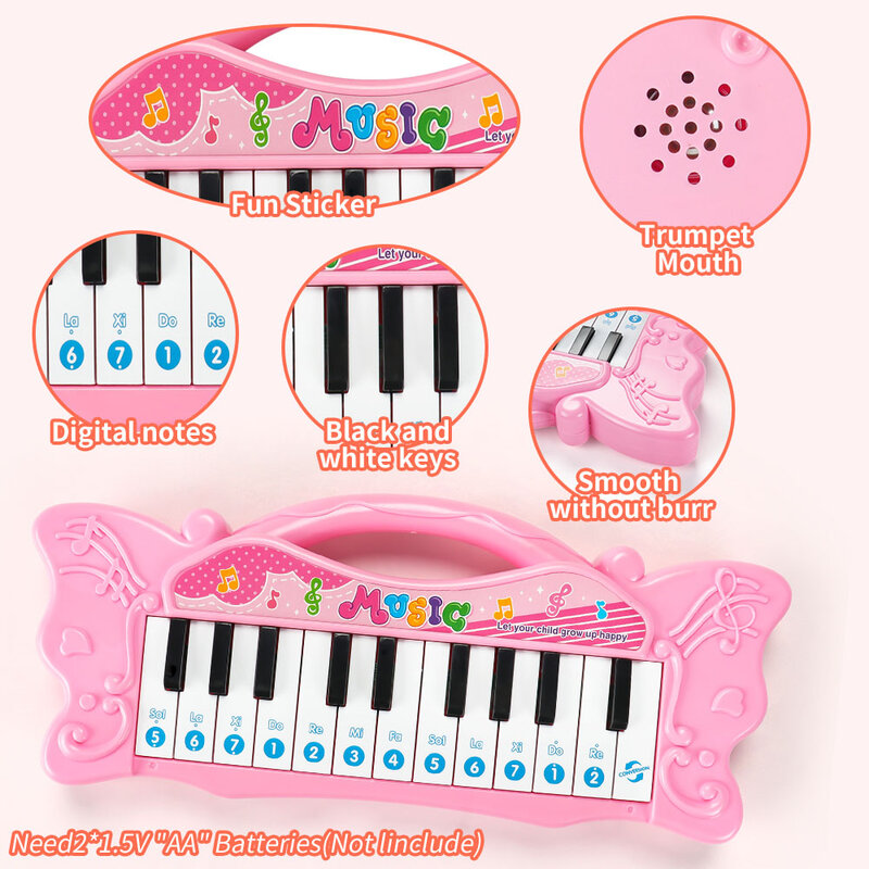 KidsToys التعليمية لوحة مفاتيح البيانو الإلكترونية الصغيرة الموسيقية الاطفال الموسيقى الكهربائية تعلم ألعاب الأطفال للفتيات هدية 2 إلى 5 سنوات