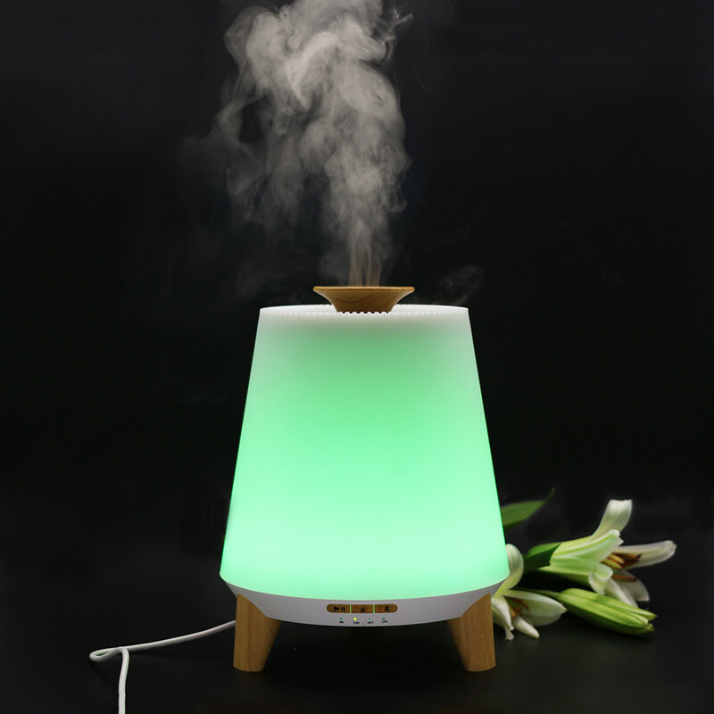 Difusor de aroma app umidificador de óleo essencial com bluetooth alto-falante aromaterapia luzes led cor de grão de madeira