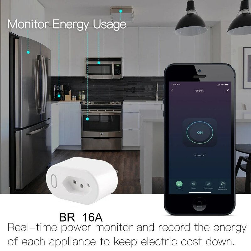 MOES Tuya 16A brasile Smart Plug Standard con Monitor di alimentazione, Smart Life APP WiFi Smart Socket funziona per Google Home, Alexa