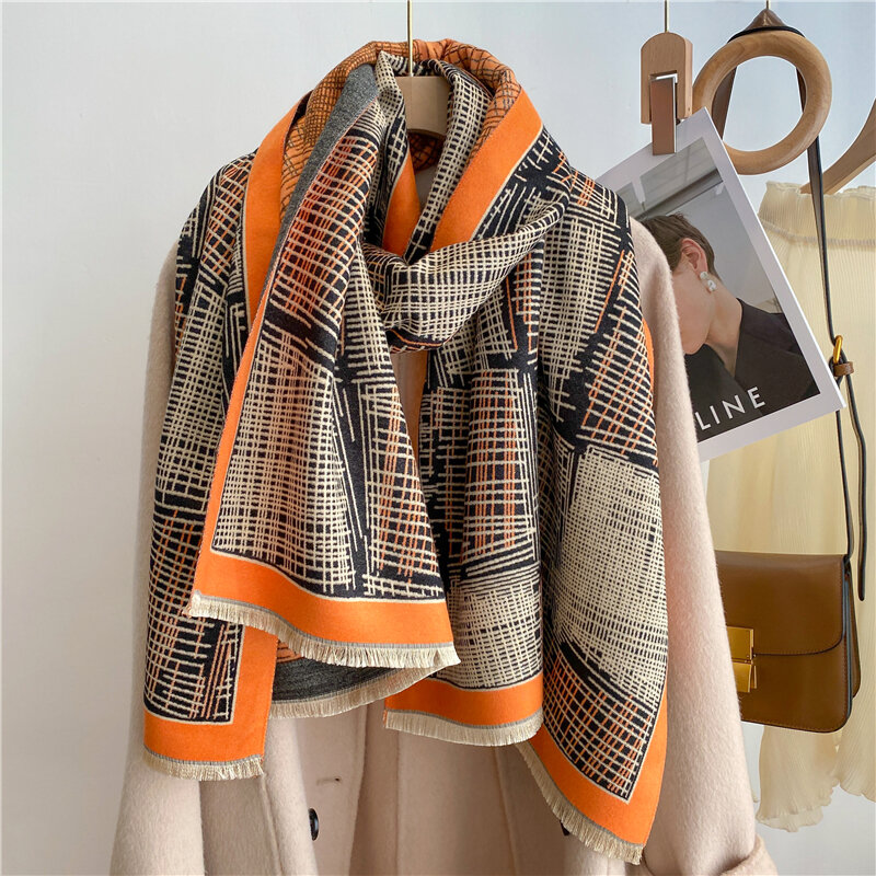 Bufanda de Cachemira a cuadros para mujer, chal elegante de lujo, manta cálida de invierno, pañuelo grueso, Poncho, Bufanda Ehcarpe