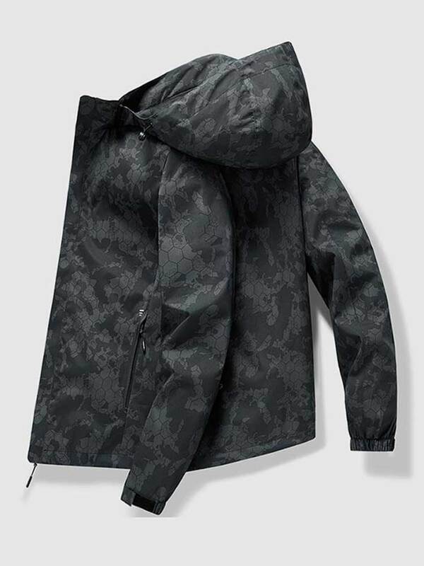 Zaful jaquetas para homens impressão gráfica zíper com capuz jaqueta com bolso outono inverno mangas compridas casacos lazer streetwear outerwear