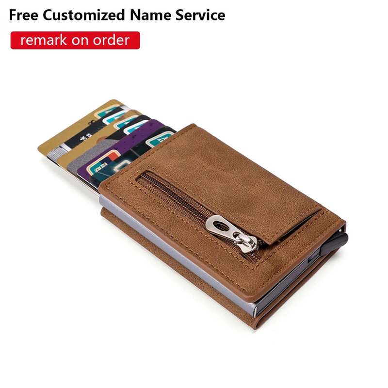 Portafoglio personalizzato per uomo porta carte RFID antifurto portamonete donna portamonete Mini porta carte di credito con cerniera e scomparto per appunti
