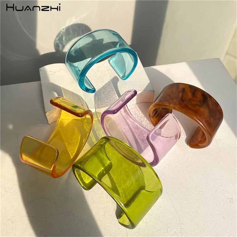 Bangle Summer Trendy Color Clear Wide Version Square Acrylic Resin Bracelet Women Girls Party Jewelry Girls Design Accessories