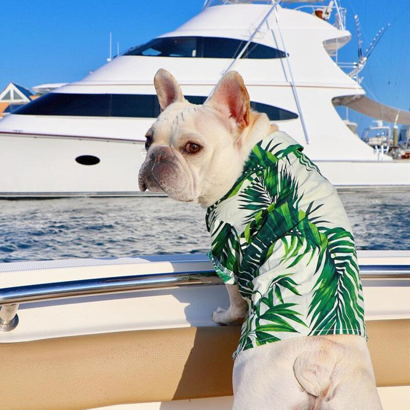 Ins estilo havaiano quente pet camisa fresco francês dou corgi shiba cão camisa pet casa roupas de gato macio cães colete para cães