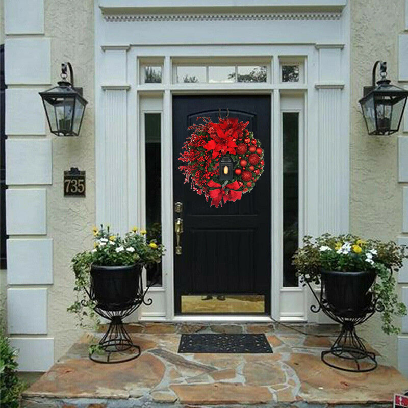 9รูปแบบดอกไม้ขนาดใหญ่โบว์ Ball หรีดคริสต์มาส Navidad Party งานแต่งงานประตูหน้าต่างเตาผิงบันไดระเบียง...