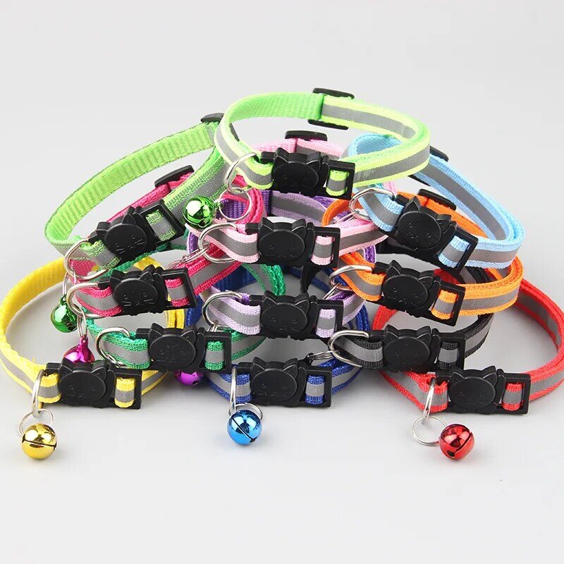 1Pc Pet Collar Cat Dog Collar Reflective Material With Bell Neck Ring Necklace Safety Elastic Adjustable Collar Pet Accessories