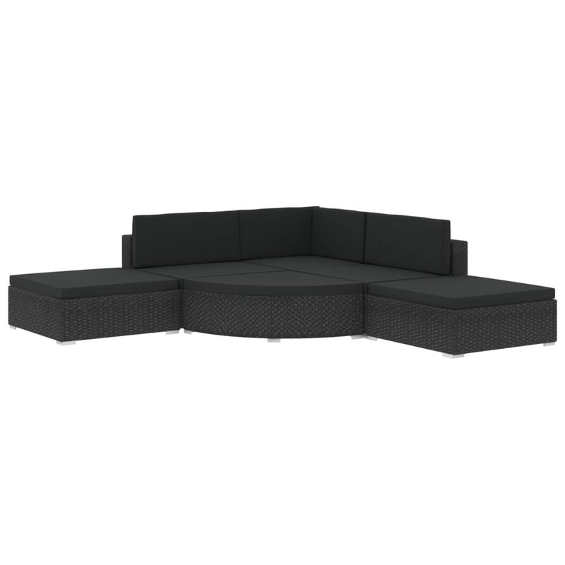 6 peças pátio lounge conjunto com almofadas poli rattan preto