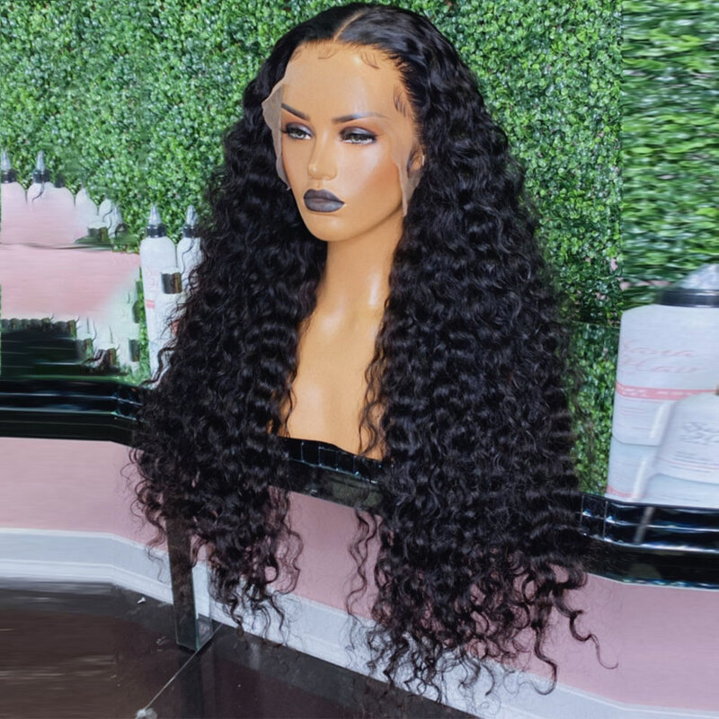 Macio 26 Polegada longo preto kinky encaracolado peruca dianteira do laço sintético para as mulheres com cabelo bebê pré arrancado 180% densidade diária cosplay