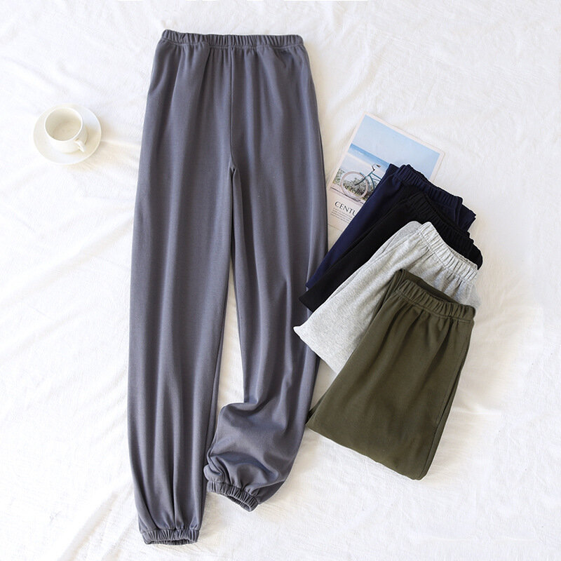 Pantalon pyjama en coton pour homme, bas de survêtement, bas de sport fin, Simple, ample, décontracté, Fitness, jogging, printemps-automne