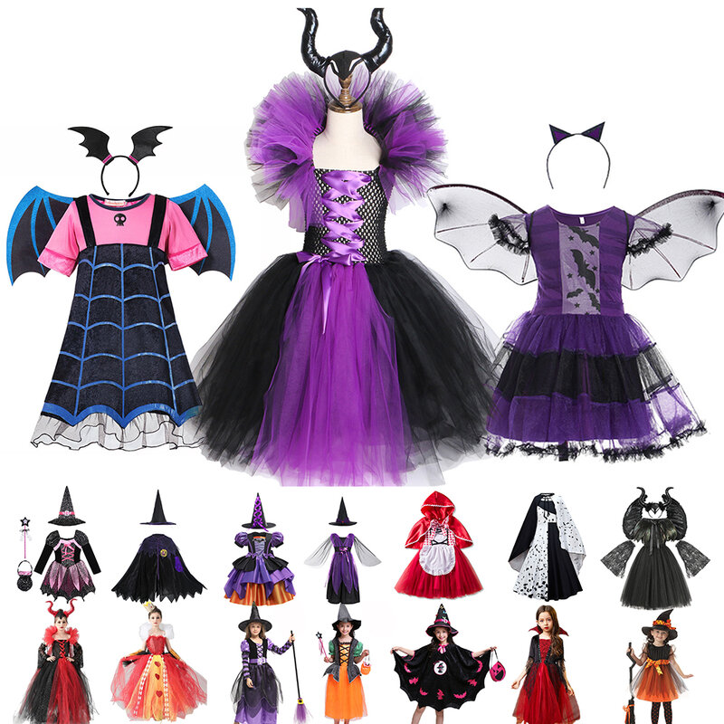 DISNEY Vampirina Kleid up Mädchen Bösewicht Maleficent Tutu Kleid Kinder Halloween Hexe Kostüm Mit Hut Kleinkind Bösen Königin Disguise