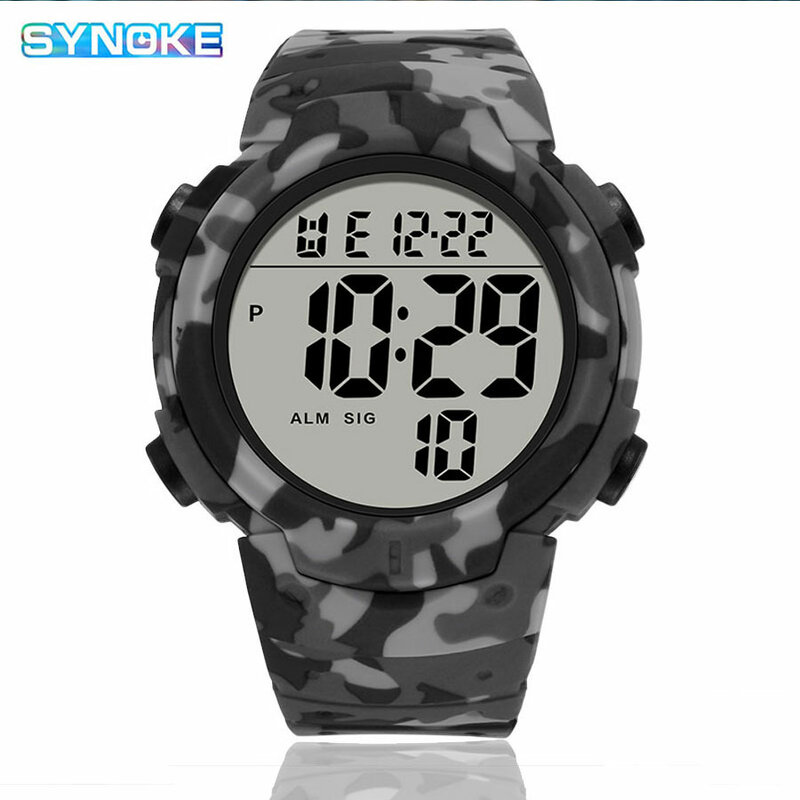 Męski zegarek sportowy SYNOKE wojskowy 50M wodoodporny duże liczby zegarki cyfrowe wielofunkcyjny męski zegar Masculino