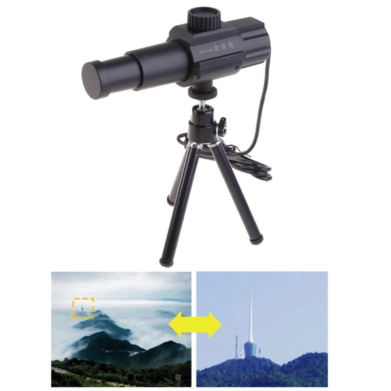 USB Digital Telescope, 2MP 70X Zooming Microscope Camera Smart Motion Detection Monocular with Tripod for Observation