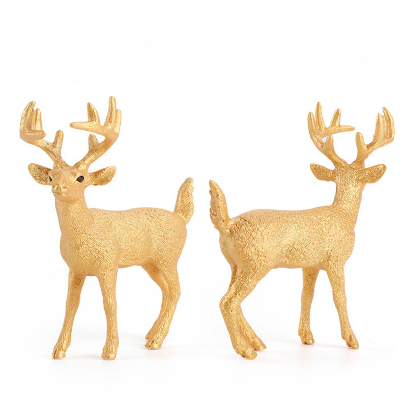 Simulazione colore oro cervo modello in miniatura figurine cervi di natale renna alce Action Figure decorazione della torta raccogliere giocattoli per bambini