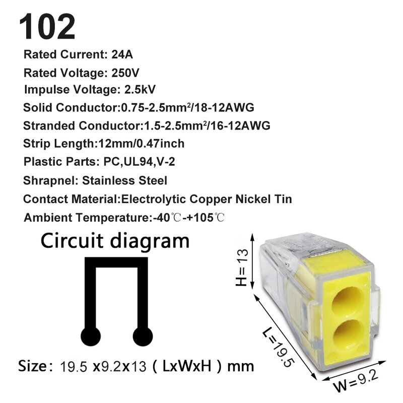 Connettori per cavi 102/104/106/108 Mini connettore per cavi elettrico rapido compatto per conduttori a scatola di giunzione morsettiera a innesto