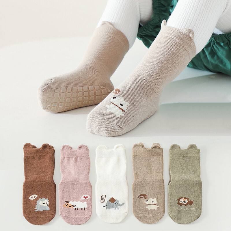 Осенне-зимние милые детские носки-трубы нескользящие носки для пола для младенцев Мультяшные животные хлопковые аксессуары для новорожденных малышей