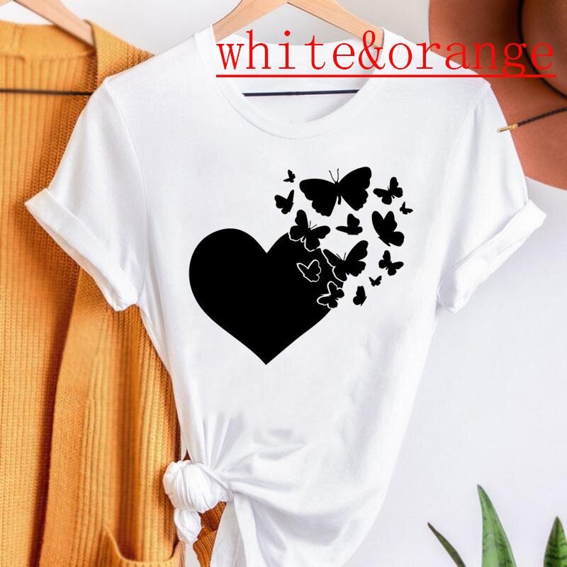 Flower Floral Butterfly 90's T-Shirt Top Fashion Clothes Women Summer Print Ladies Women's Short Sleeve Casual Graphic T-Shirt