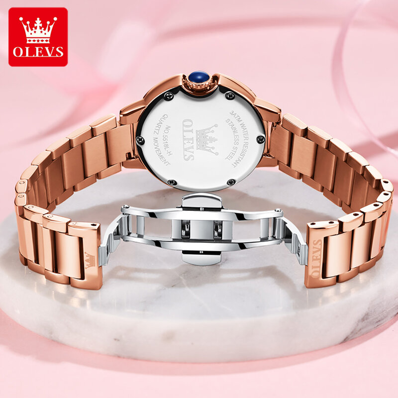 Olevs-女性のためのファッショナブルなクォーツ時計,耐水性,ステンレス鋼のストラップ,ダイヤモンド,高品質