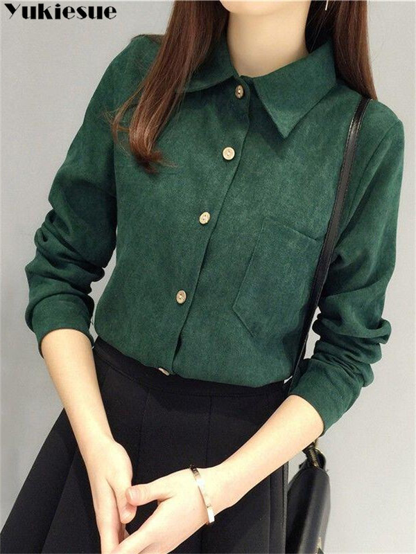 Блузка женская Вельветовая с длинным рукавом, топ, шикарная рубашка, зеленый цвет