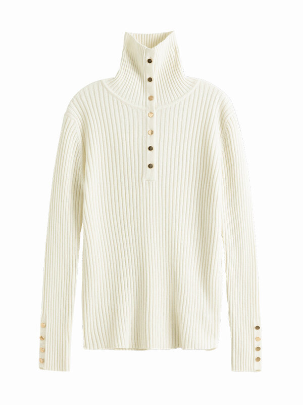 FSLE-suéter de manga larga para mujer, jerseys con solapa tipo Polo, diseño fino de nicho, blusa de viento suave, suéter blanco liso Simple