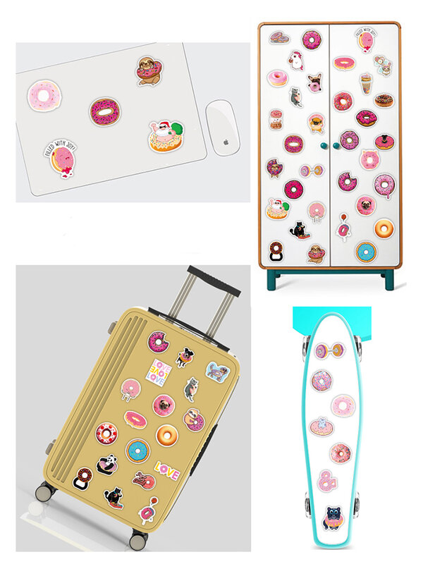 50 Buah Kotak Pensil Laptop Ponsel Cangkir Air Stiker Grafiti Kartun Hewan Makanan Donat Notebook Paket Stiker Ban Mobil Klasik untuk Anak-anak
