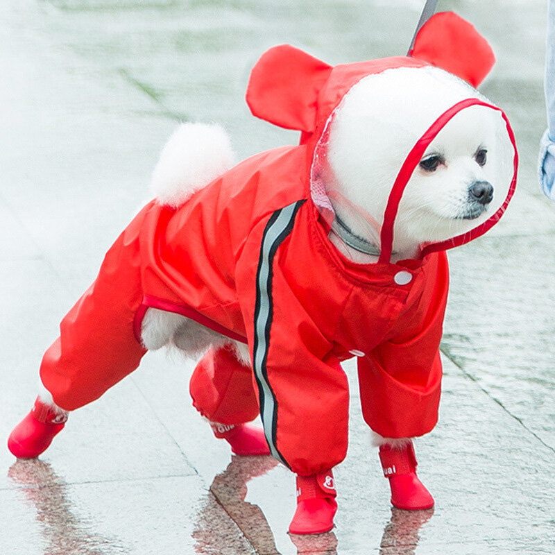 ลูกสุนัขสุนัขเสื้อกันฝนสี่ขากันน้ำ All-Inclusive ตุ๊กตา Poncho Pet Rainy เสื้อผ้าขนาดเล็กสุนัขขนาดกลาง bichon ...