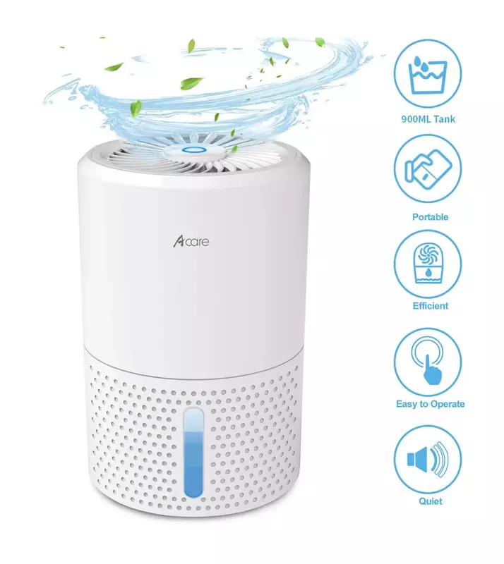 Acare desumidificador umidade absorventes secador de ar com 900ml tanque água silencioso desumidificador ar para casa porão banheiro guarda-roupa