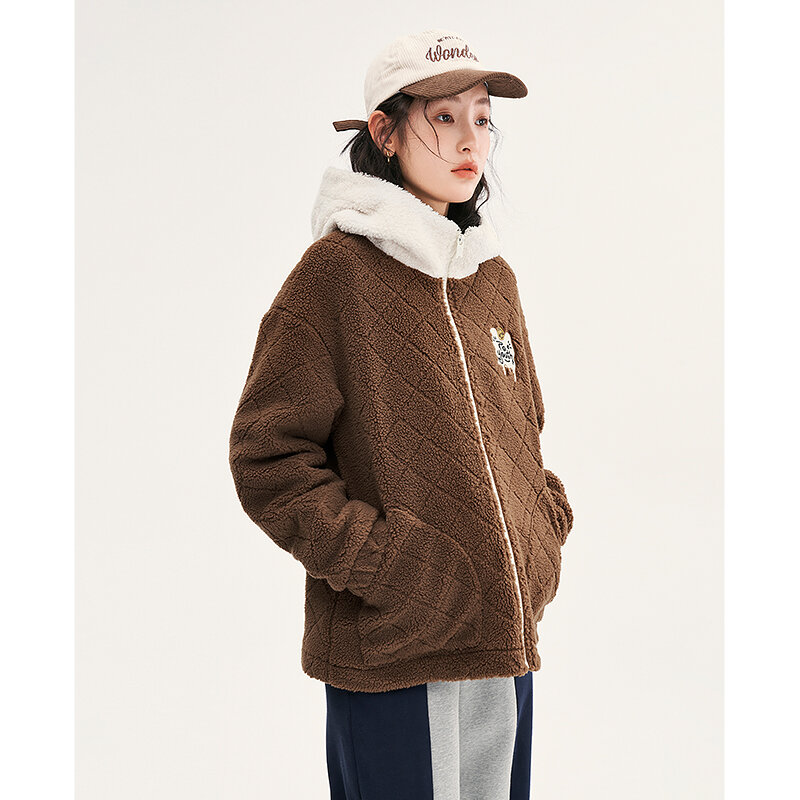 Toyouth ผู้หญิงหนา Plush Coat 2022ฤดูหนาวเสื้อแขนยาวหลวมเสื้อสีขาวหมวก Windproof ขนาดใหญ่กระเป๋า Outwear Tops