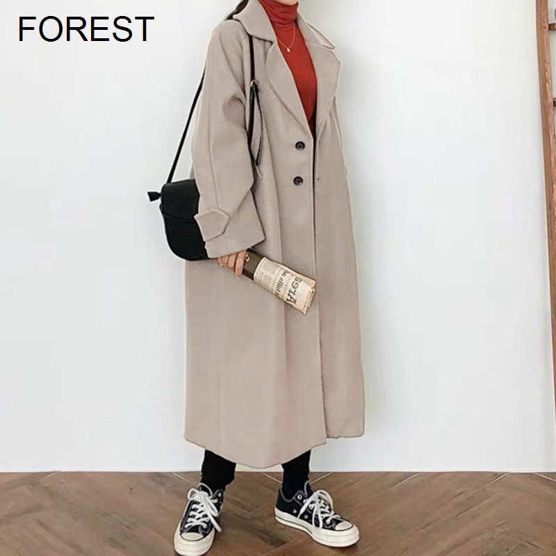 Casaco feminino trench moda estilo coreano retro versátil blusão casual casaco de lã quente oversize 2022 mulher longo casaco