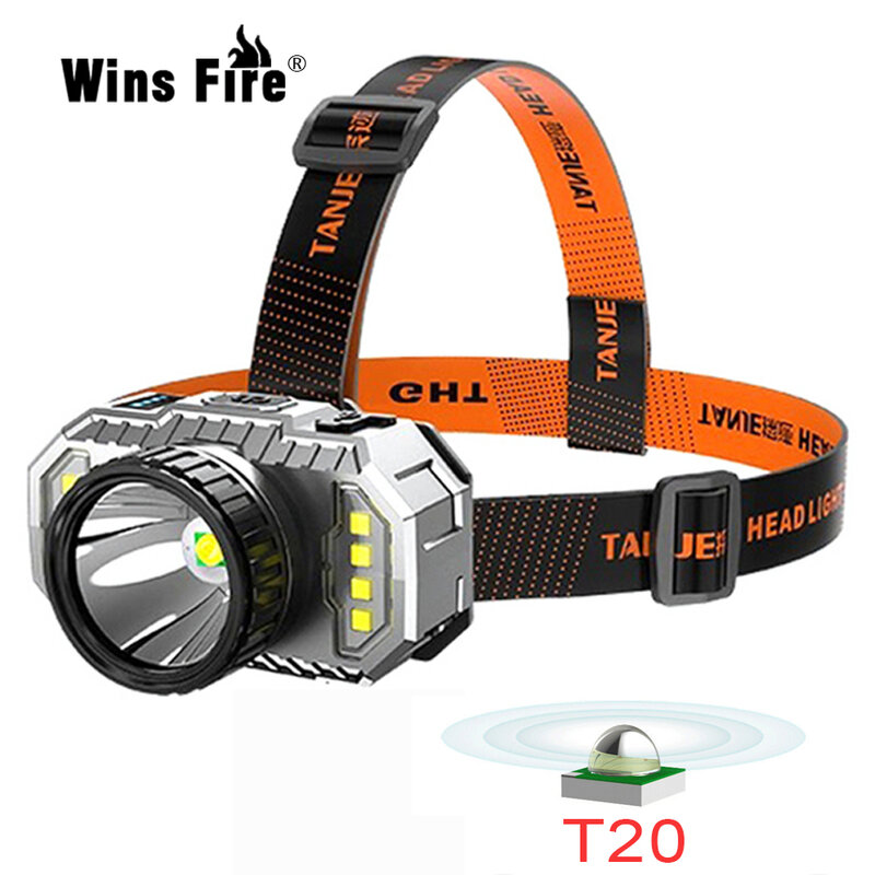 T20 Siêu Mạnh Mẽ Được Xây Dựng Trong Pin Đèn Pha Sạc USB Đèn LED Đa Chức Năng Chống Nước Đèn Pin Đèn Pin Cắm Trại Ngoài Trời