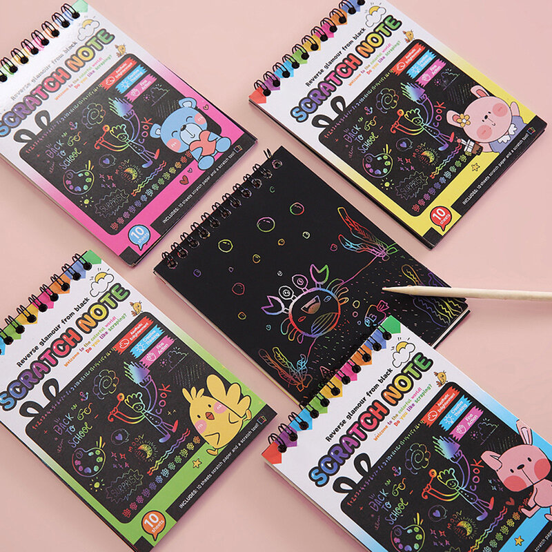 Children's Colorful DIY Graffiti Scratches Art Painting Paper Card Kit Cartoon Board Drawing Book Kids Gift Educational Toys