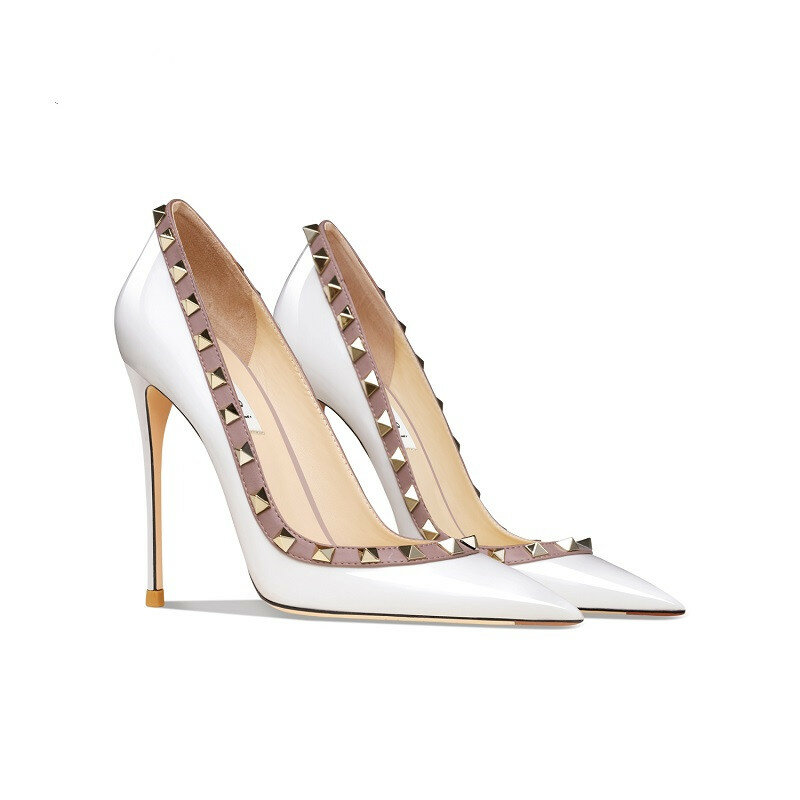 Zapatos de tacón alto para mujer, zapatillas clásicas de piel auténtica con punta de aguja, para fiesta, boda, 2022