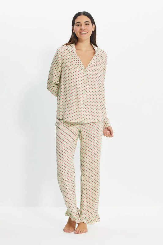 Тканый пижамный комплект с принтом в стиле ретро; THMAW22PT0279