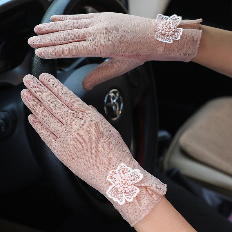 HHhh-guantes finos antideslizantes de seda de hielo de encaje para mujer, resistentes a los rayos UV, de malla para conducir, Sexy, gótico, Lolita