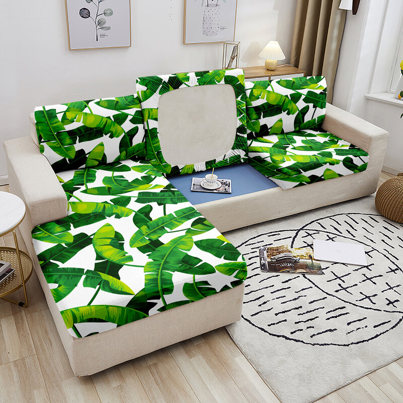 Folhas tropicais impresso sofá capa de almofada elástica capa para sala estar sofá estiramento assento capa de almofada 1/2/3/4 seater