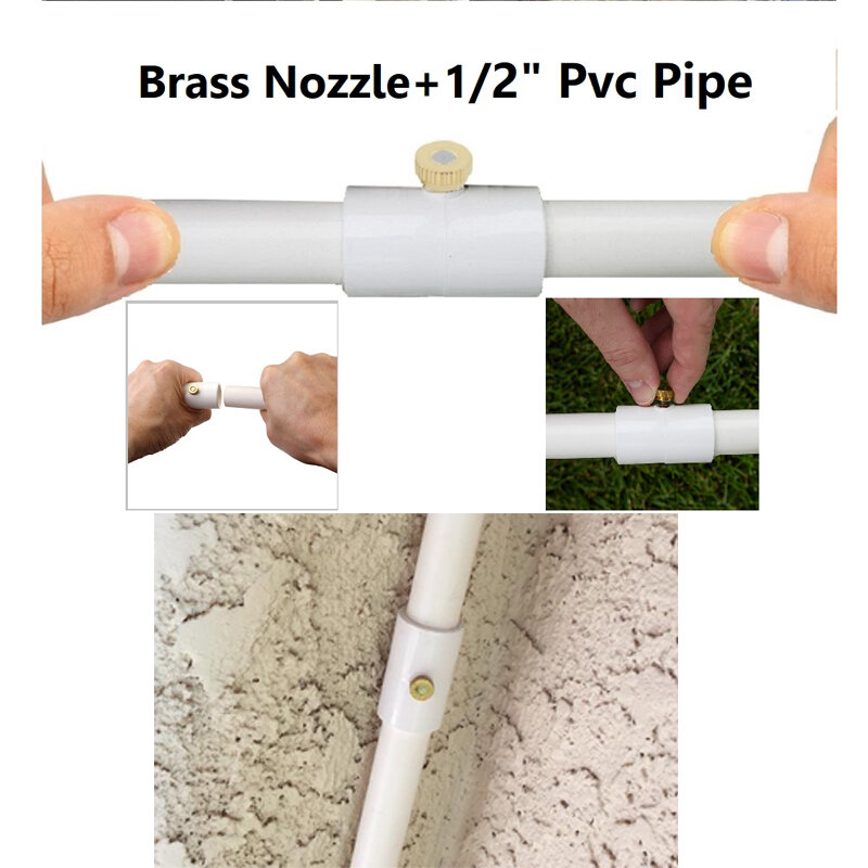 Conector de acoplamiento de PVC de 1/2 pulgadas con boquilla de niebla de latón y acero inoxidable, rosca de 3/16 pulgadas, paquete de 10 piezas