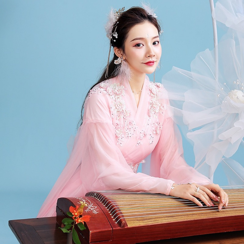 Manteau à grandes manches rose pour femmes, nouveauté Cosplay fée immortelle Hanfu fleur nouvelle robe en maille pour spectacle sur scène