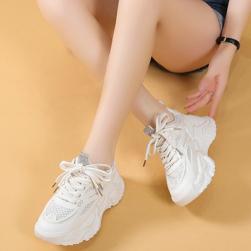 2023 جديد أحذية رياضية مكتنزة المرأة سميكة وحيد منصة أحذية رياضية غير رسمية أبيض أسود zapatillas deportivas mujer شريط مرن